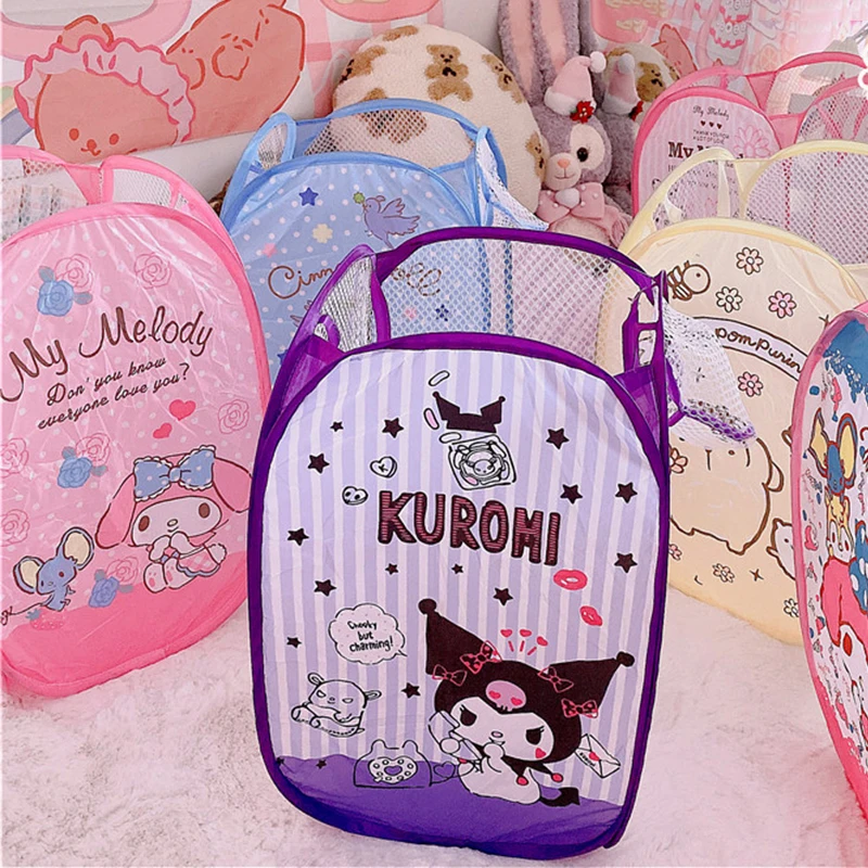 

Sanrios Kuromi Cinnamoroll My Melody помпоны Purins Hellokittys аниме Kawaii складная корзина для хранения рамка сетчатая корзина подарок