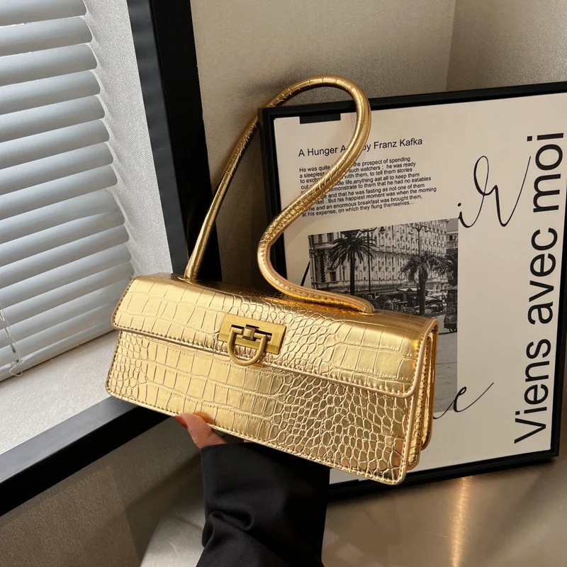 Women's Handbag 2023 New Fashion Shoulder Bag Crocodile Pattern Handbag Bright Face Stick Bag Clutch Banquet Bag