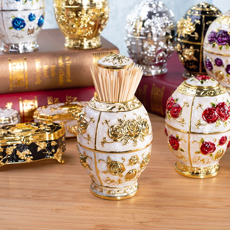 

Western Creative Household Table Decoration Press Automatic Toothpick Holder Metal Zinc Alloy Toothpick Holder box Flower Box