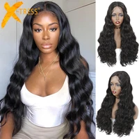 x tress long loose wave synthetic lace front wig transparent lace middle part hair wigs darker brown color hairstyle for gifts