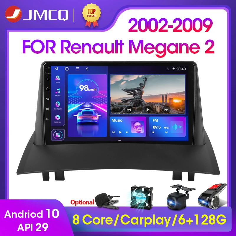 JMCQ Android 10 2 Din Car Stereo audio Radio For Renault Megane 2 2002 - 2009 Multimedia Video Touch Screen Player GPS RDS DVD