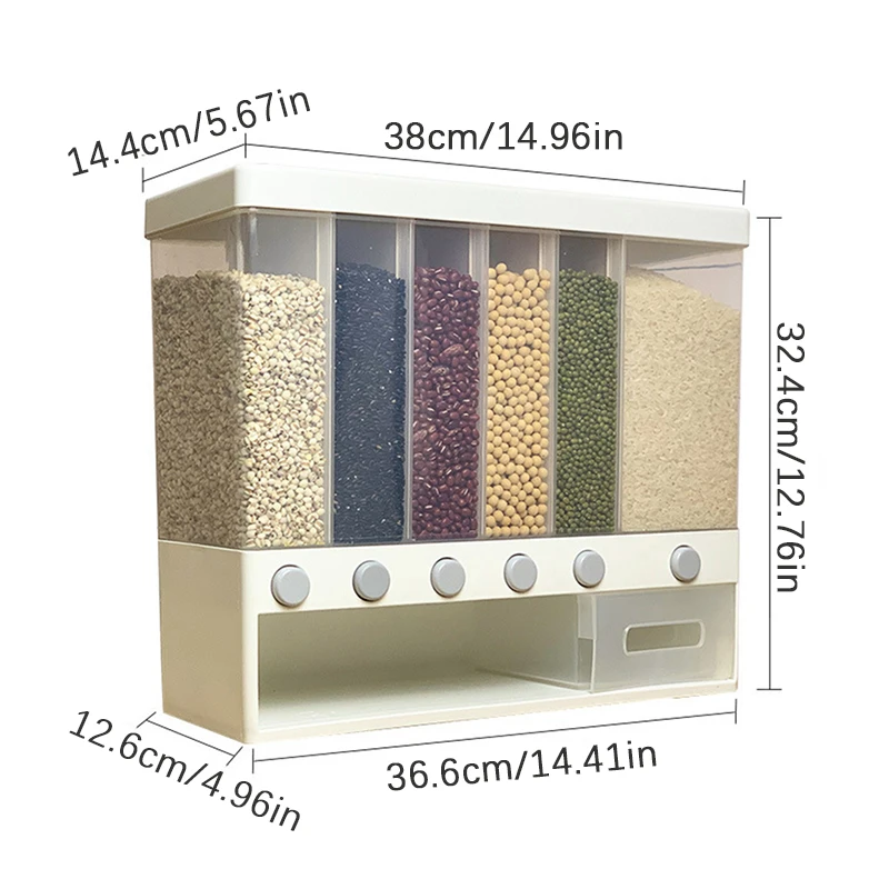 

Home Sealed Rice Storage Box Wall Mounted Cereal Grain Container Dry Food Dispenser Grain Storage Jar Kitchen Storage Organizer