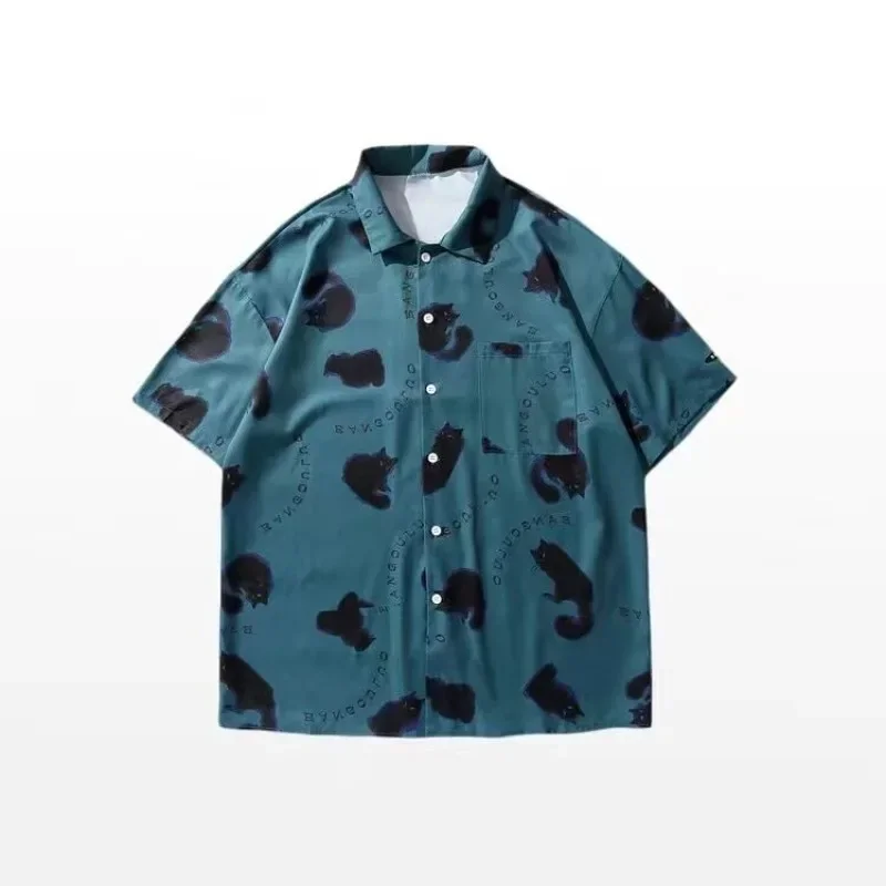 Мужская повседневная гавайская рубашка белая или черная с японским забавным