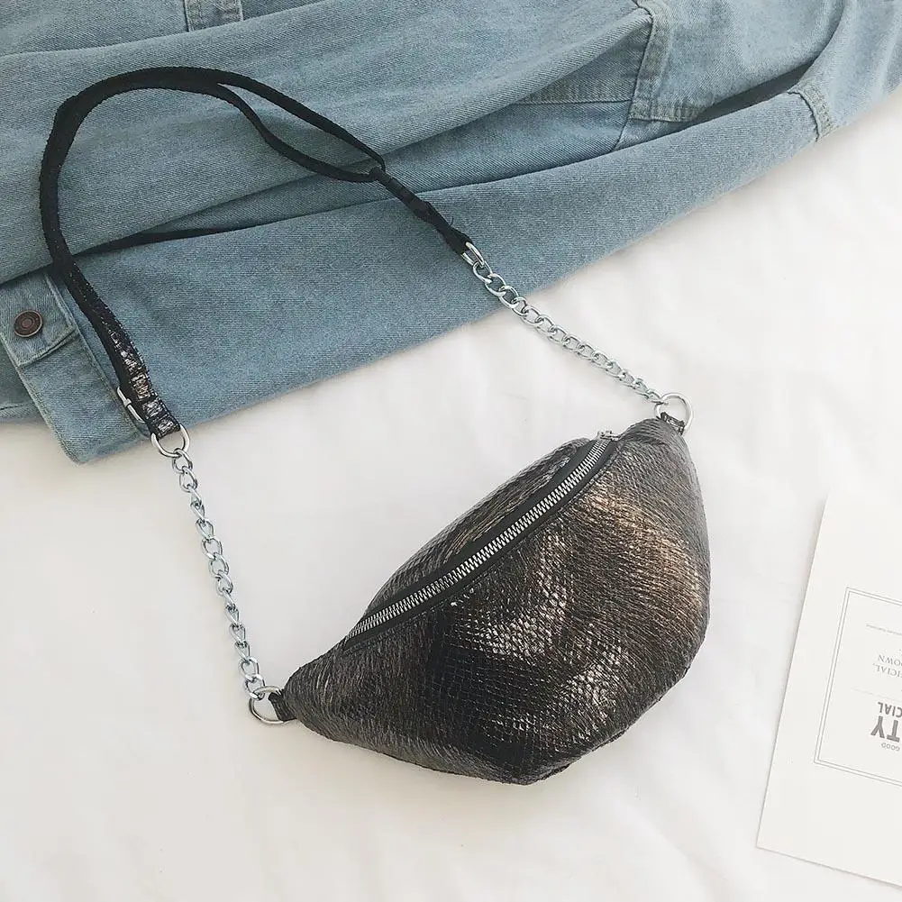

Women Chest Shoulder Bag Special Print PU Leather Zipper Semicircle Single Layer Waist Packs Adjustable Belt Messenger Bags