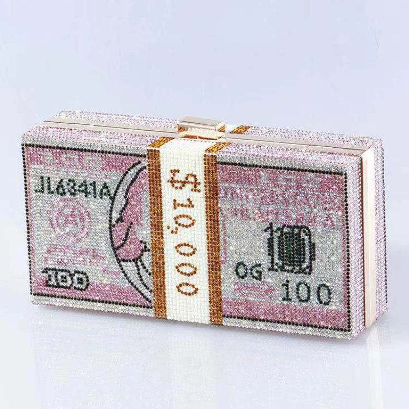 

Popping flash US dollars bag with diamonds high flash diagonal hanging square clutch bag fashion evening rhinestone bag