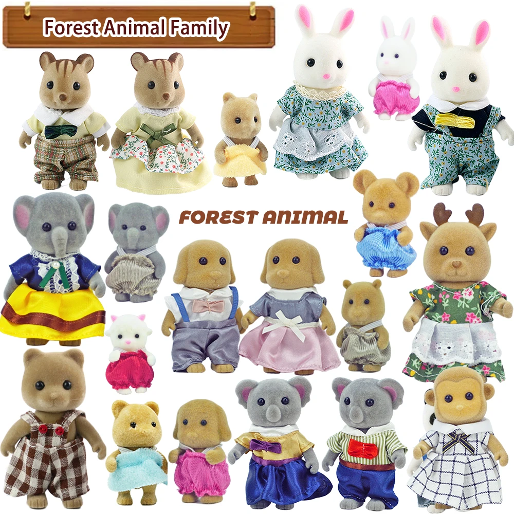 Simulation Forest Animal Family 1:12 Scale Dollhouse Bunny Reindeer Pretend Game Set Children's Christmas For Girl Birthday Gift