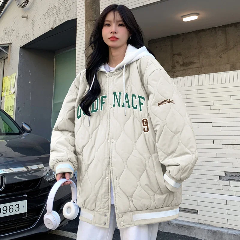 

Зимние стеганые женские куртки с капюшоном короткая Корейская версия утепленная Ретро бейсбольная свободная хлопковая куртка пальто