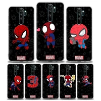 cute spider man marvel clear phone case for redmi 10c note 11 11s 11t 10 10s 9 9s 8 8t 7 pro 5g 4g plus soft silicone case