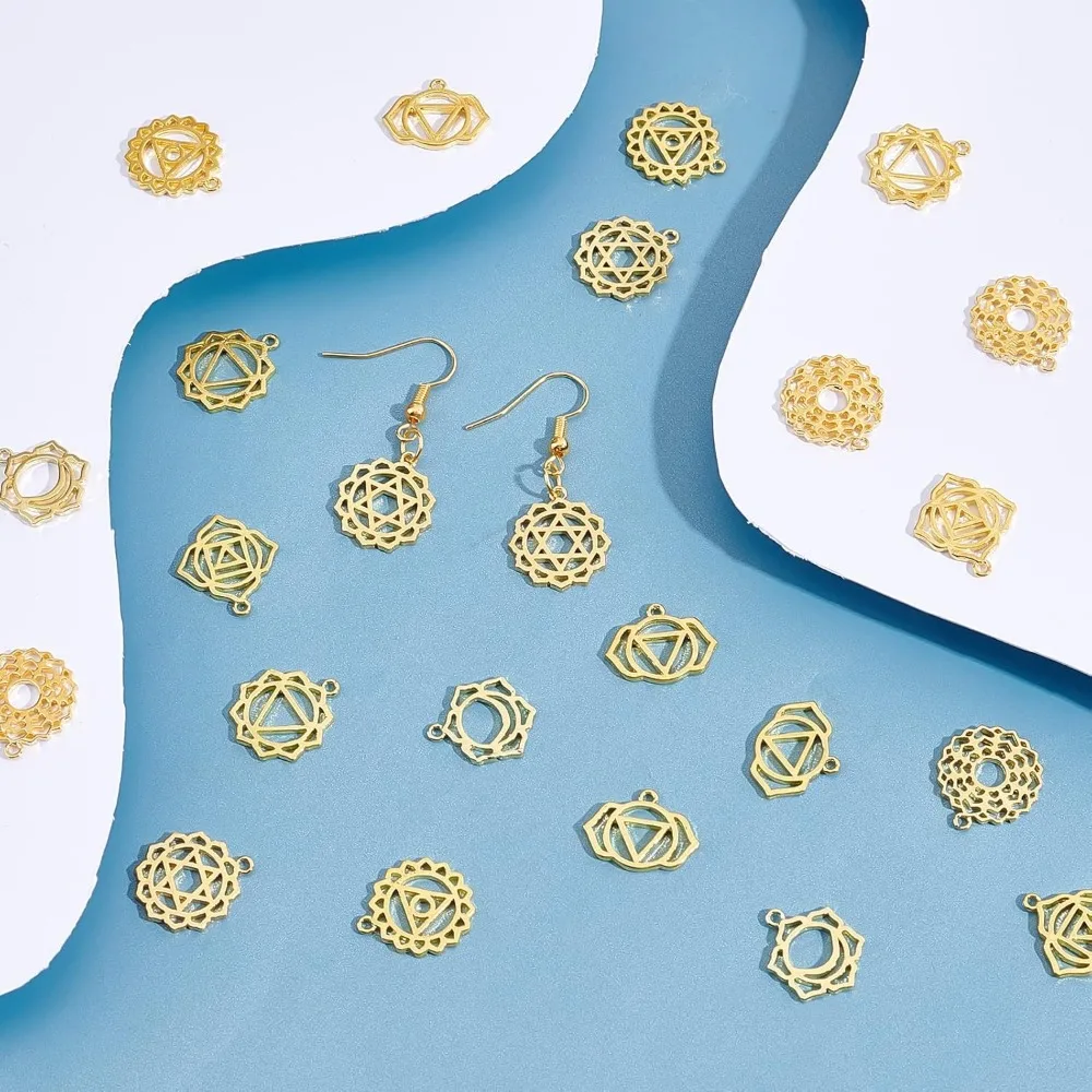 28 шт. 7 стилей 18-каратное позолоченное чакра подвески йога ОМ вдохновляющие полые