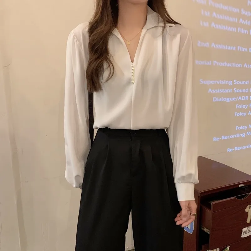 

2021 new Hot selling women tops korean fashion long sleeve white blouse casual ladies work button up shirt female BAy1003M