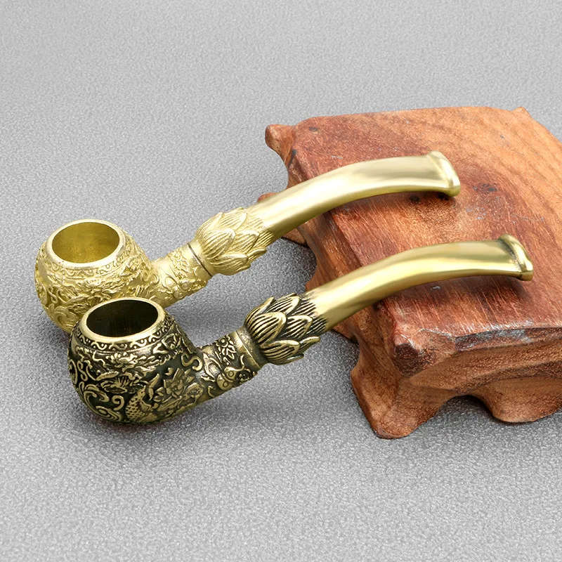 

Antique Brass Lucky Carp Pipe Figurines Miniatures Creative Copper Carving Pipe Pipe Crafts Home Decoration Desktop Ornament