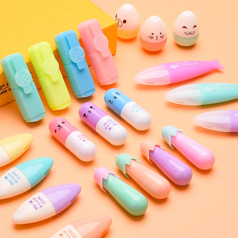 

6pcs Creative Cartoon Highlighter Set Pill Shape Marker Color Marker Design Painting Graffiti Mini Highlighter School Stationery