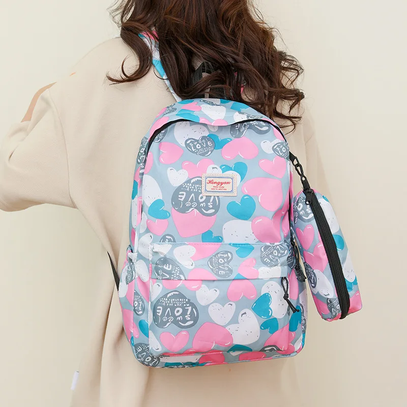 

Women's Backpack with Small Bag Waterproof Graffiti Print Large Capacity Fashion Travel Sports Adjustable Strap Student Backpack