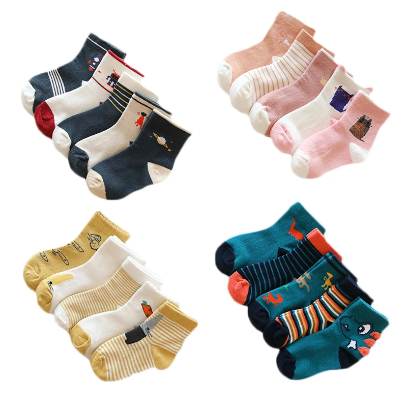 

1-12Years 5Pairs/lot Spring Autumn Children Boy Socks Cartoon Socks for Girls Golf for Girls to School Sport Accessories