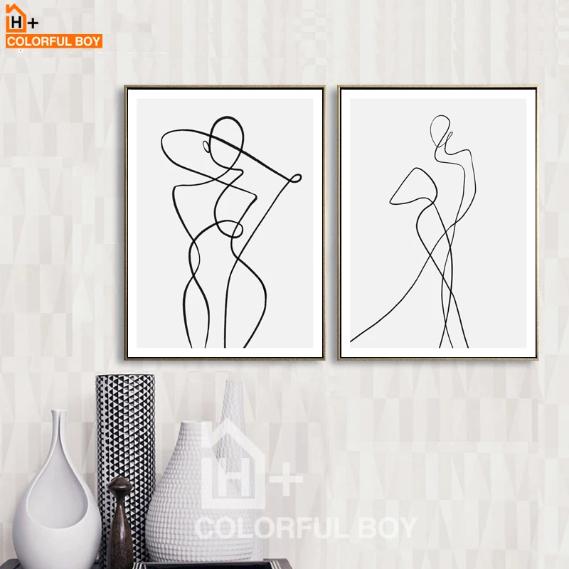 

Black White Lovers Girl Geometry Curve Abstract Art Canvas Painting Nordic Posters And Prints Wall Picture For Living Room Decor