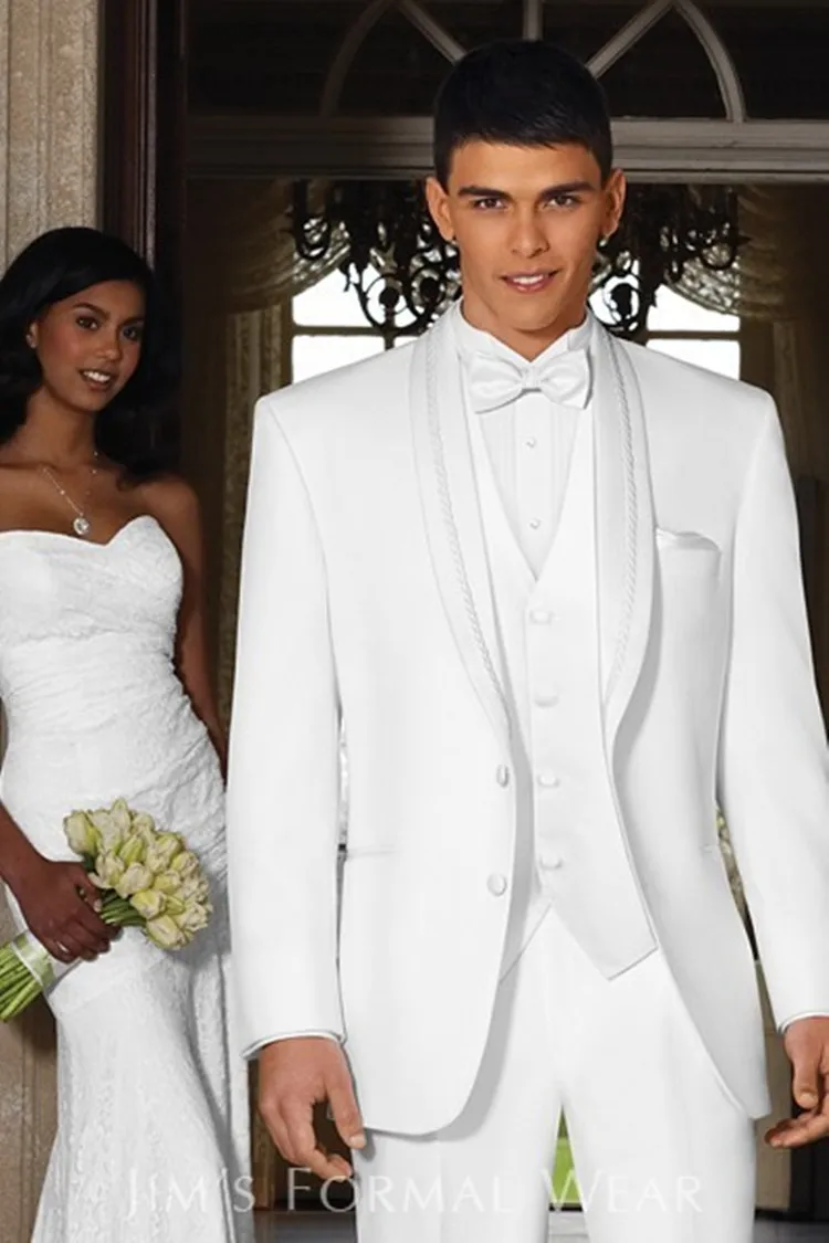 

Bespoke Mens Suits Groom 3 Piece White Tuxedo Prom Wear 2022 Wool Bleed