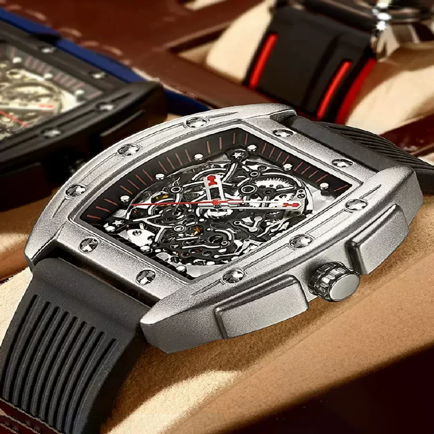 

New AILANG Men's Watch Top Brand Luxury Hollow Luminous High-End Silicone Wine Barrel-Shaped Men's Automatic Mechanical Watch