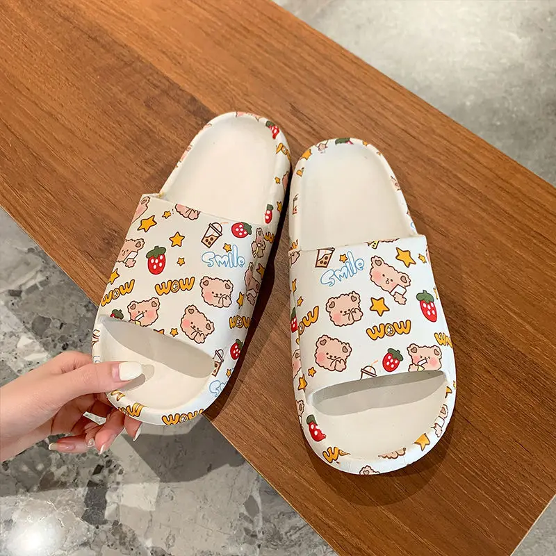 Fashion Graffiti Sandals Women Thick Platform Slippers Soft Sole Non-Slip Home Floor Slides Woman Summer Flip Flops Beach Shoes