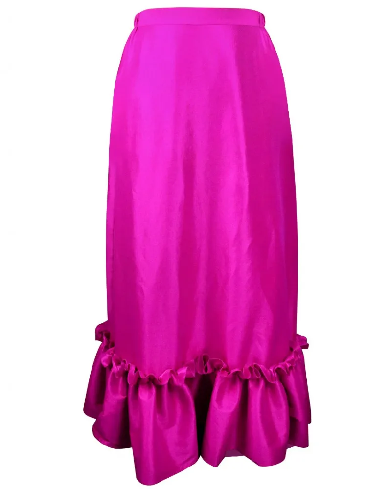 

Big Size Women Long Skirt Rose Red Fashion Ruffles Hem Pleated Skirt All-match High Waist Maxi Skirt Bottoms Clothing Spring