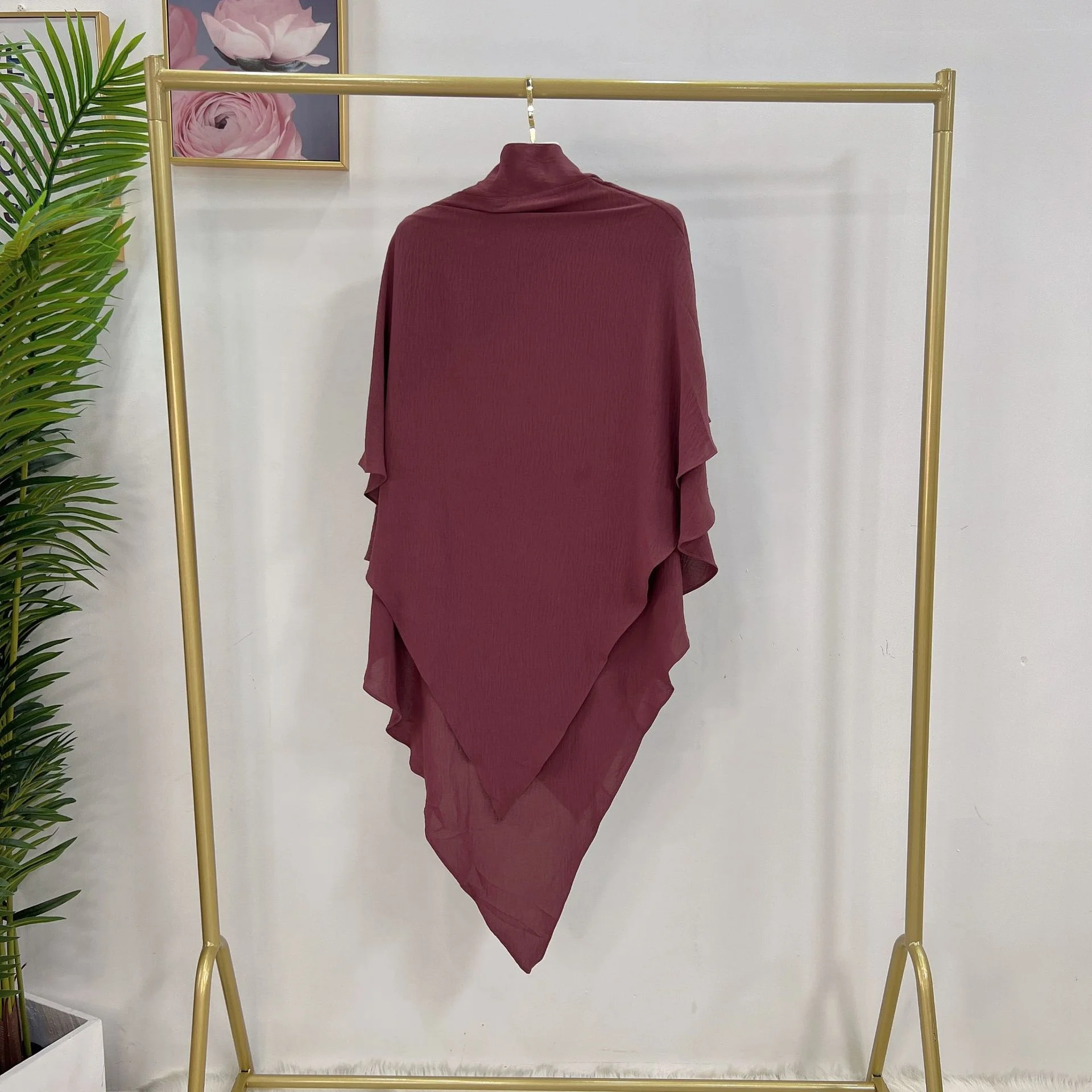 Long Khimar Hijab Scarf Wrap 2 Layers Crepe Voile Femme Musulman Muslim Fashion Ramadan Prayer Hijabs Wholesale Islamic Clothing