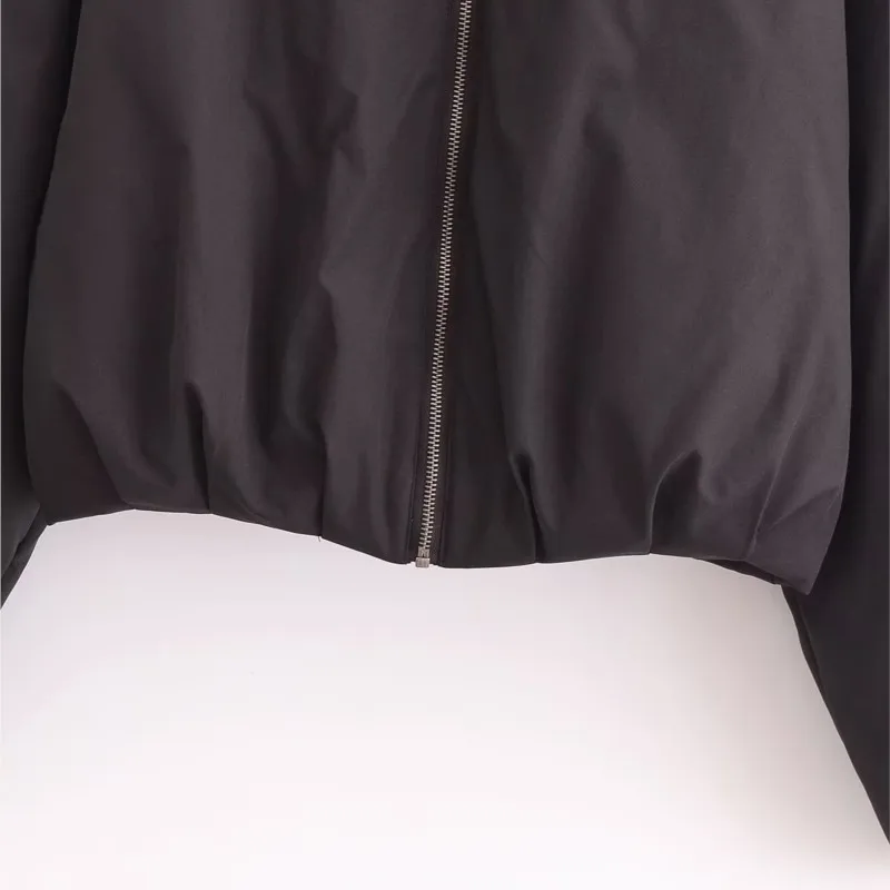 TRAF хлопковая короткая куртка на молнии для женщин осенняя мятая подол