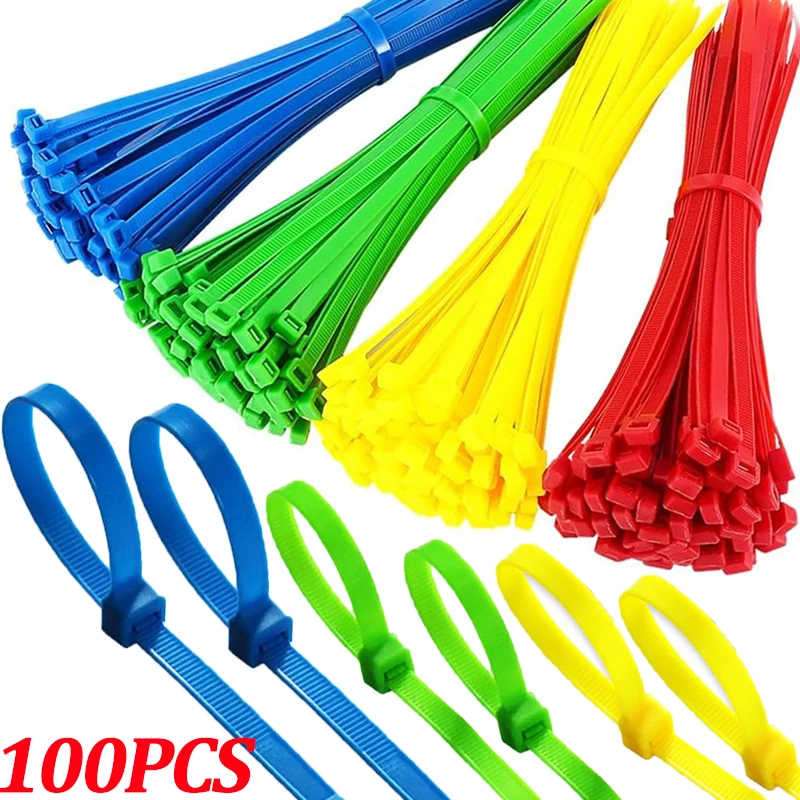 

100pcs/bag Colorful Self-locking Nylon Ties Adjustable Cable Ties DIY Cable Fasten Organizer Home Office Bundle Wire Binding