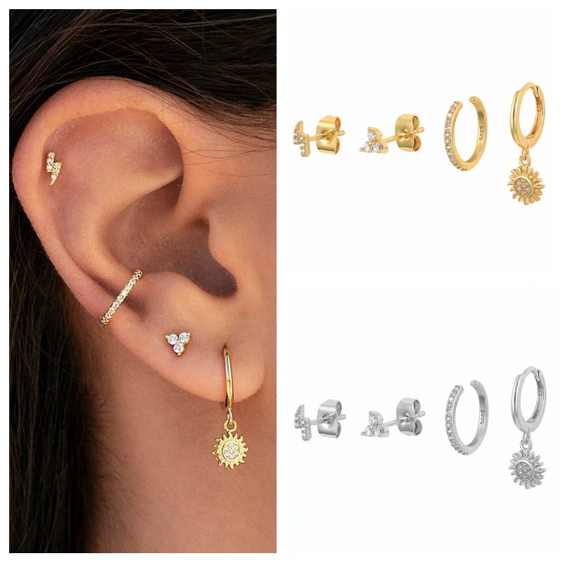 

BOAKO Lightning 4Pcs Set Earring For Women Silver Dangling Earring Kraakbeen Piercing Pendientes Mujer 2022 Trend Jewelry