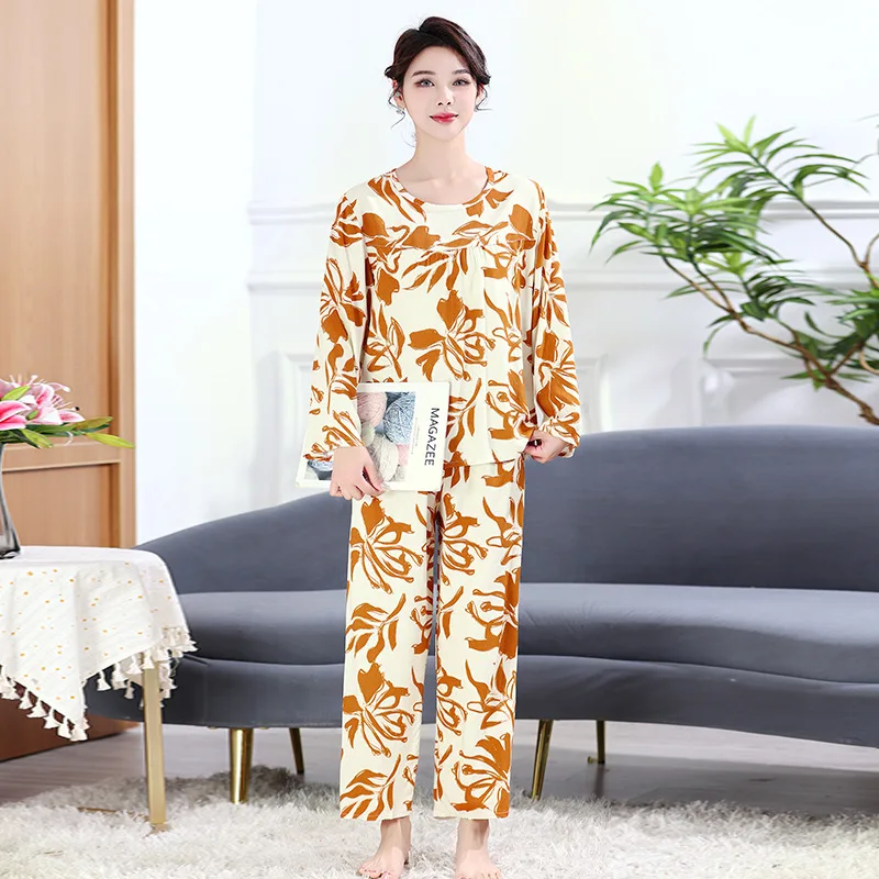 Осенние пижамные костюмы с принтом женская одежда для сна длинным рукавом