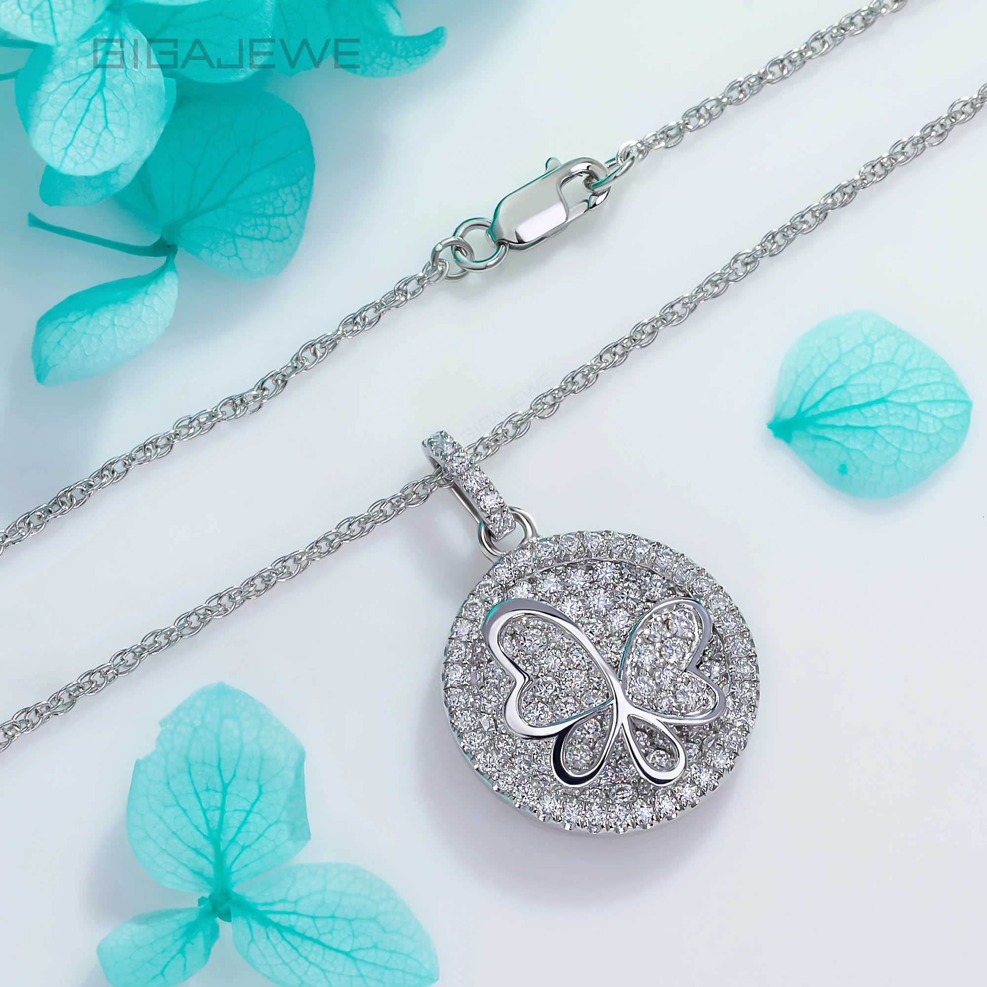 GIGAJEWE муассанит круглой огранки в стиле бабочки цвет 18 К белое золото покрытие