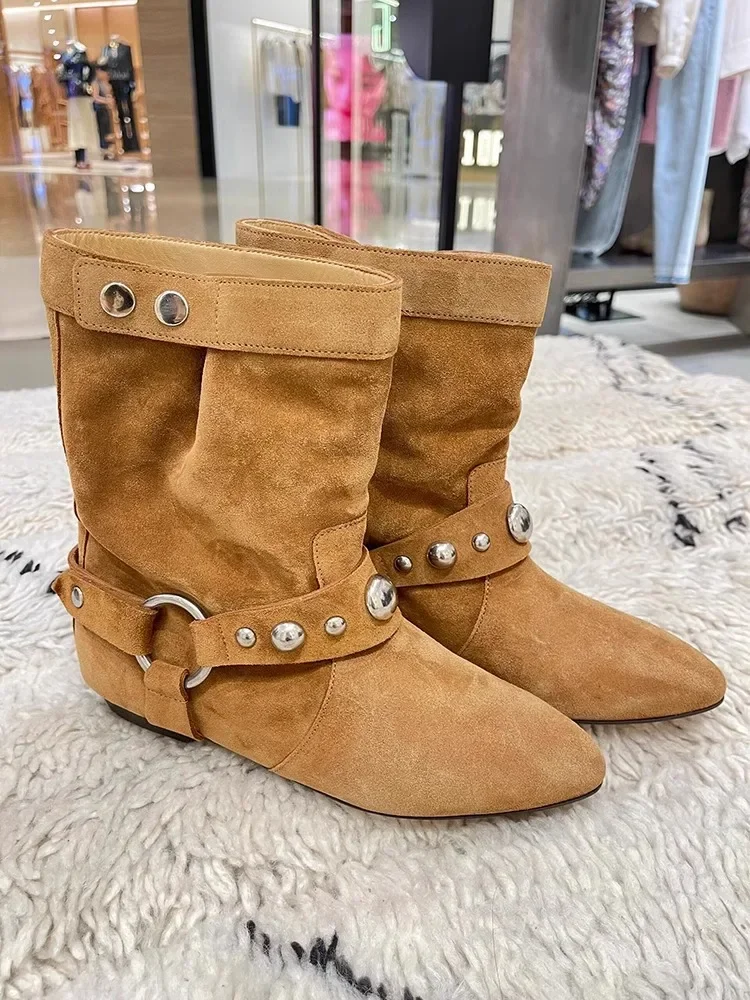 Ковбойские сапоги в стиле вестерн с металлическими заклепками ретро удобные