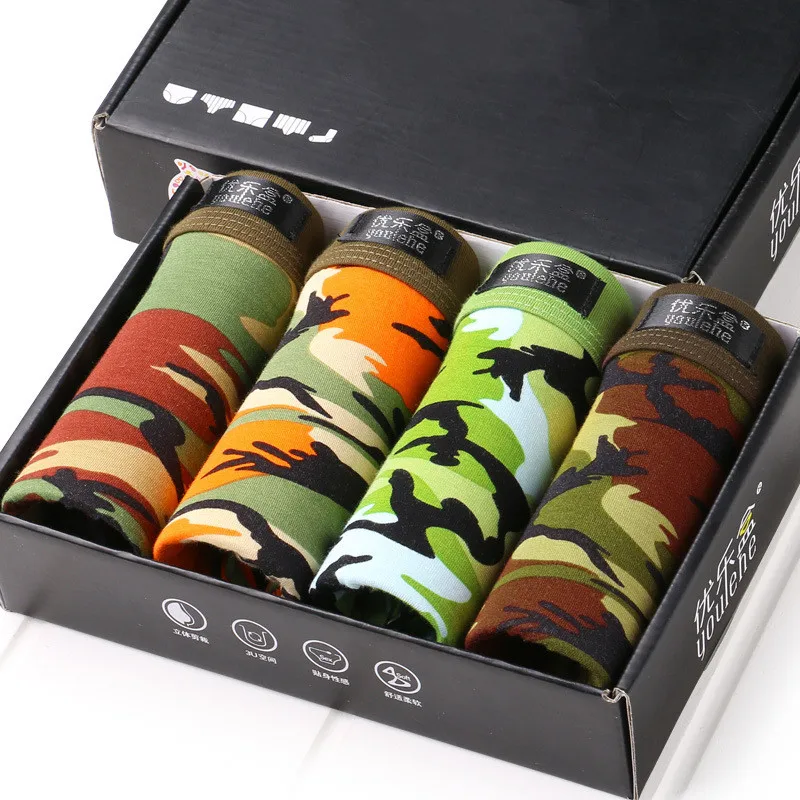 

4pcs/Lot Men's Underwear Boxer Shorts Sexy Boxing Camouflage Print Men's Shorts Breathable Soft Mid-waist Shorts Large Size 5XL