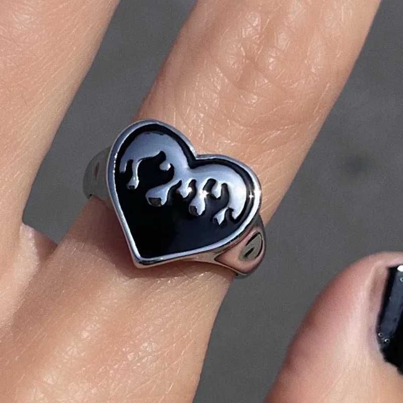

Love Flame Black and White Yin Yang Ring Copper Ring Lucky Spade Punk Ring Set