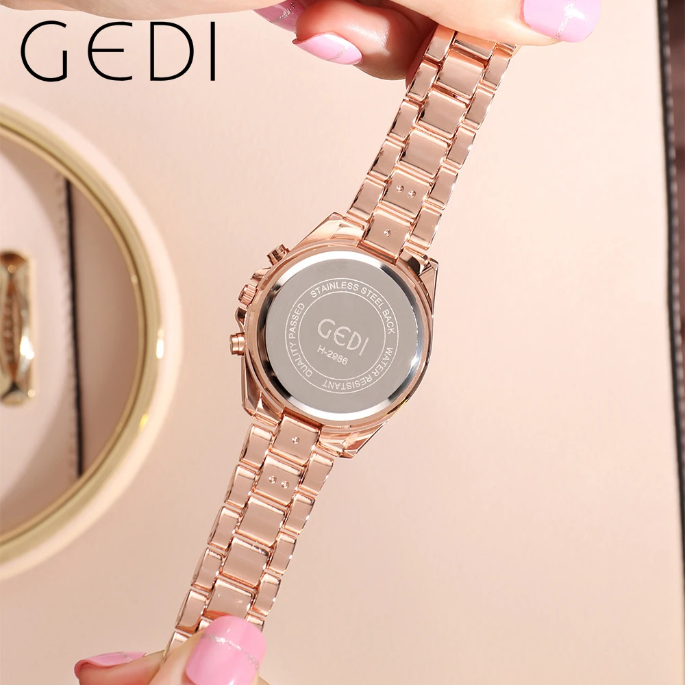 GEDI Waterproof Womens Watches Original Luxury Women's Watch Lady Luminous Fashion Quartz Bracelet Calendar Rose Gold Wristwatch