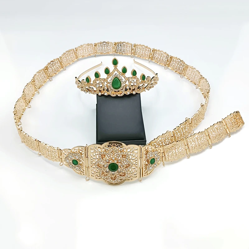 

Комплект свадебных украшений из марокканской цепи, металлическая цепочка на талию для свадебного платья, красная и зеленая искусственная к...