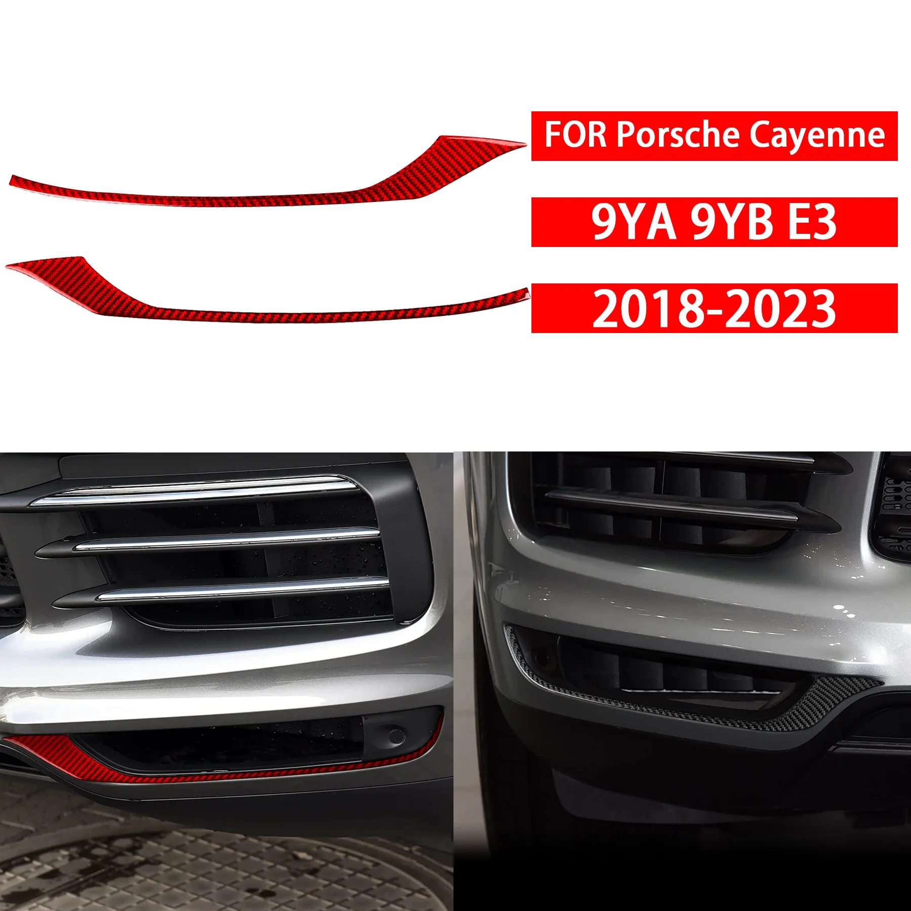 Фото Для Porsche Cayenne 9YA 9YB E3 2018-2023: Накладки на передний бампер из карбона для противотуманных фар, декоративные элементы экстерьера автомобиля, наклейки №1