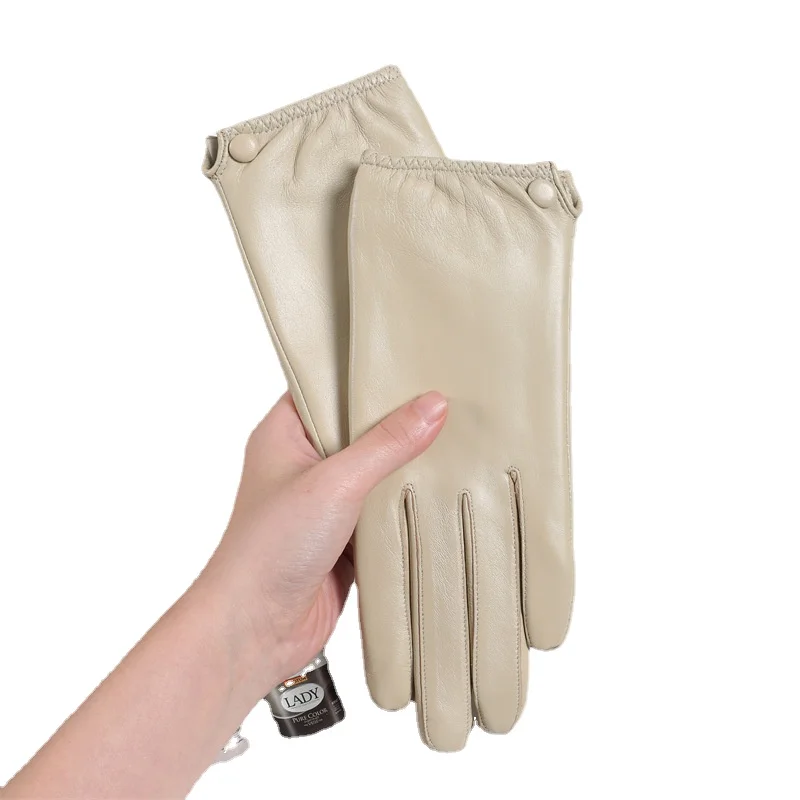 NS161 Autumn and Winter Plus Velvet Padded Warm Driving Outdoor Cycling Windproof Touch-screen Leather Gloves Women