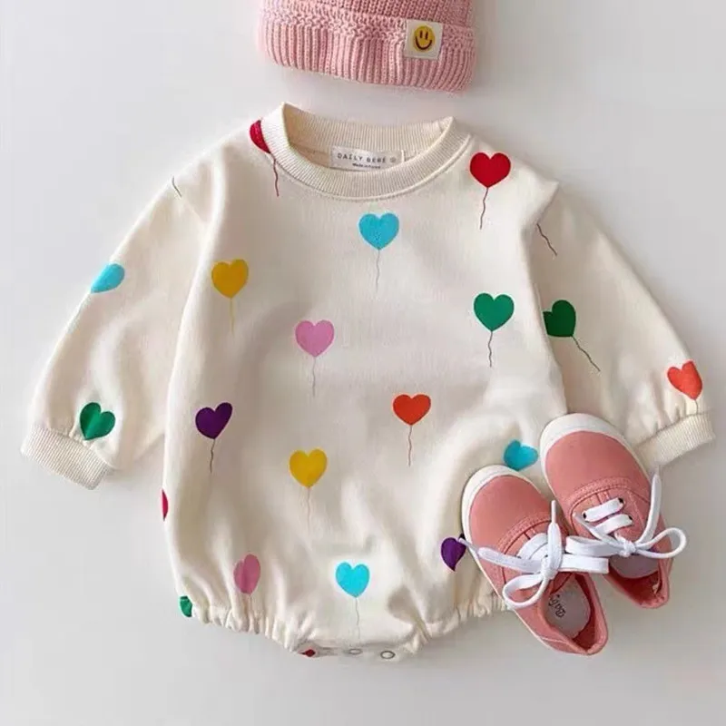 

Spring Autumn Baby Clothes Colorful Heart Printed Baby Girls Bodysuits Cotton Loose Toddler Boys One Piece