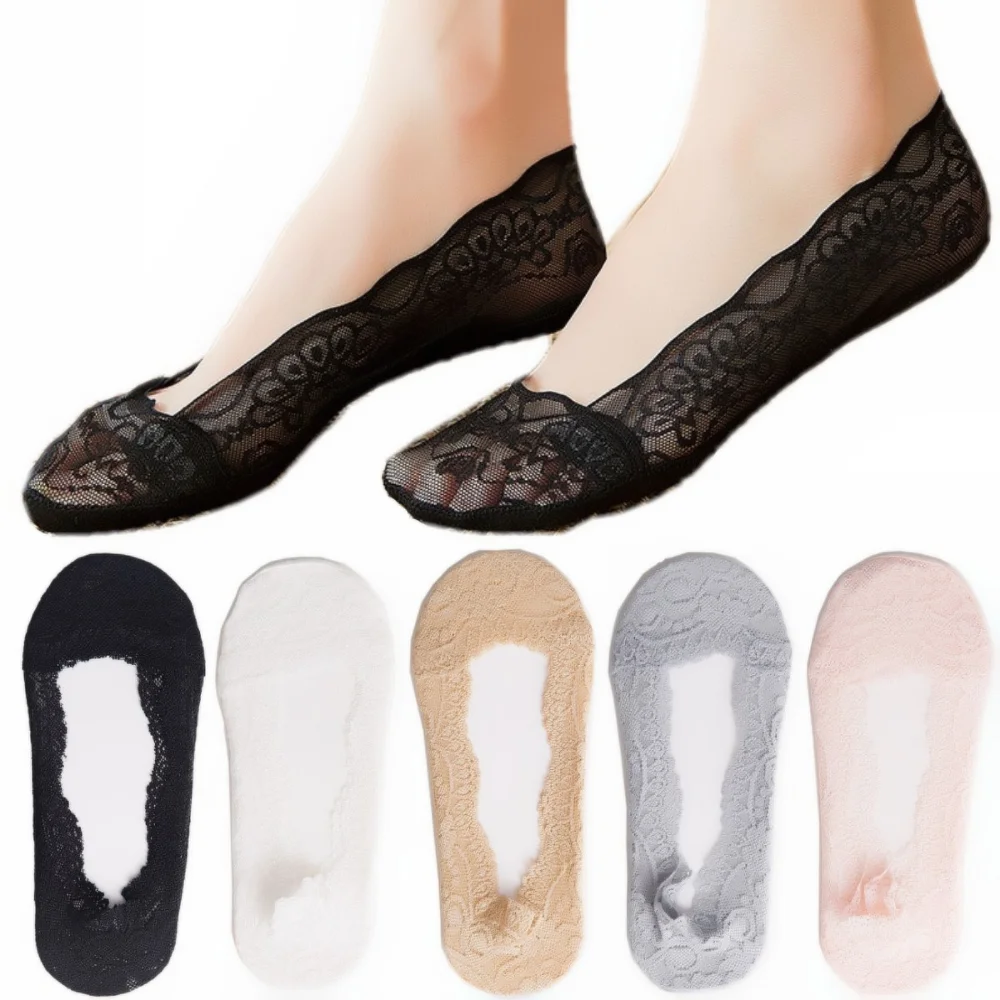 Носки-тапочки женские сетчатые, тонкие Нескользящие, до щиколотки, из силикона, летние, 5 пар