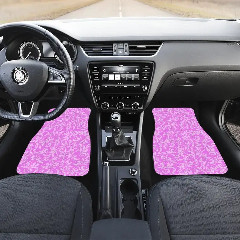 

Pink Floral Decor Car Floor Mats Set, Front and Back Floor Mats for Car, Car Accessories