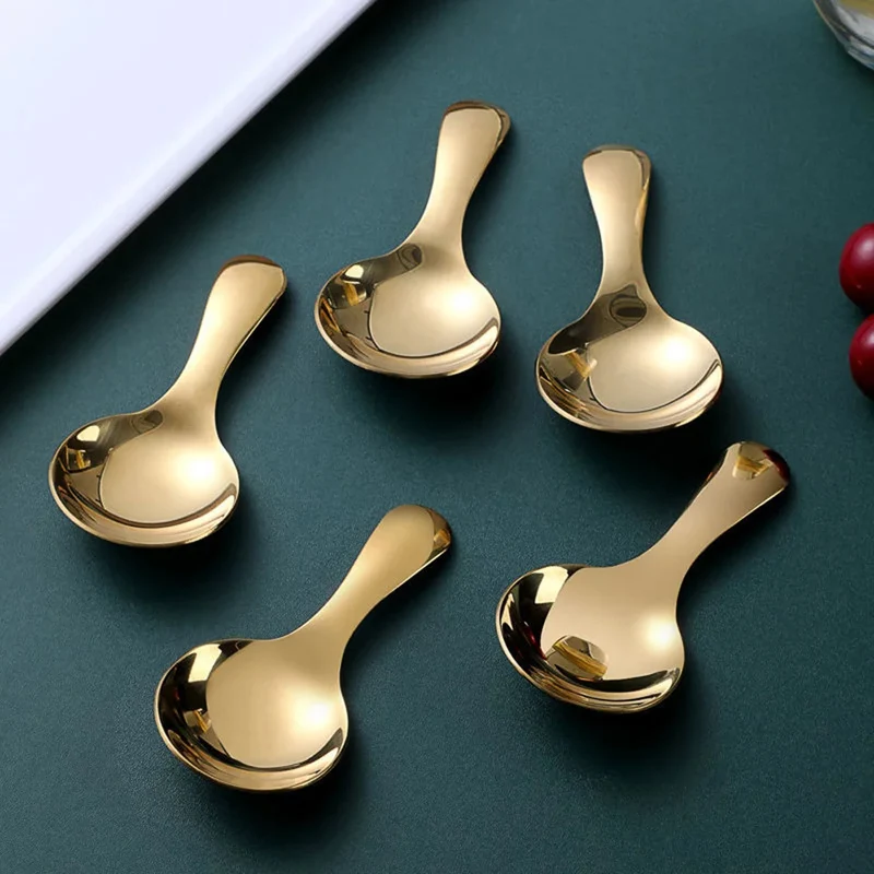 

5Pcs Salt Spoon Mini Sugar Spice Spoons Gold Stainless Steel Spoon Set Tea Coffee Scoop Spoons For Jar Kitchen Accessories
