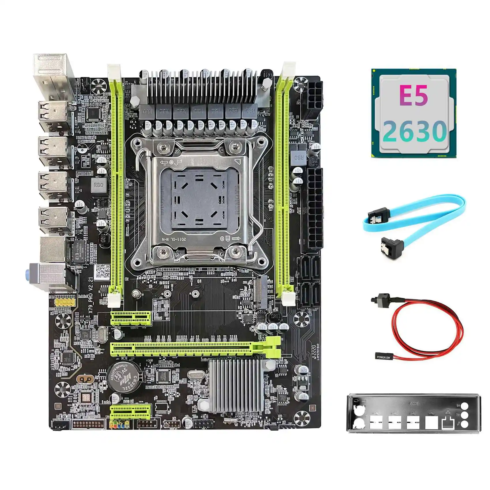 X79 Motherboard Upgrade X79 Pro+E5 2630 CPU+SATA Cable+Switch Cable+Baffle M.2 NVME LGA2011 for LOL CF PUBG