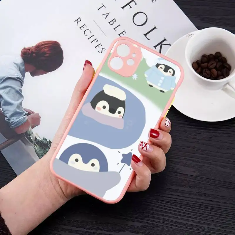 Cartoon Penguin Phone Case for iPhone 14 11 12 13 Mini Pro Max 8 7 Plus X XR XS MAX Translucent Matte Cover