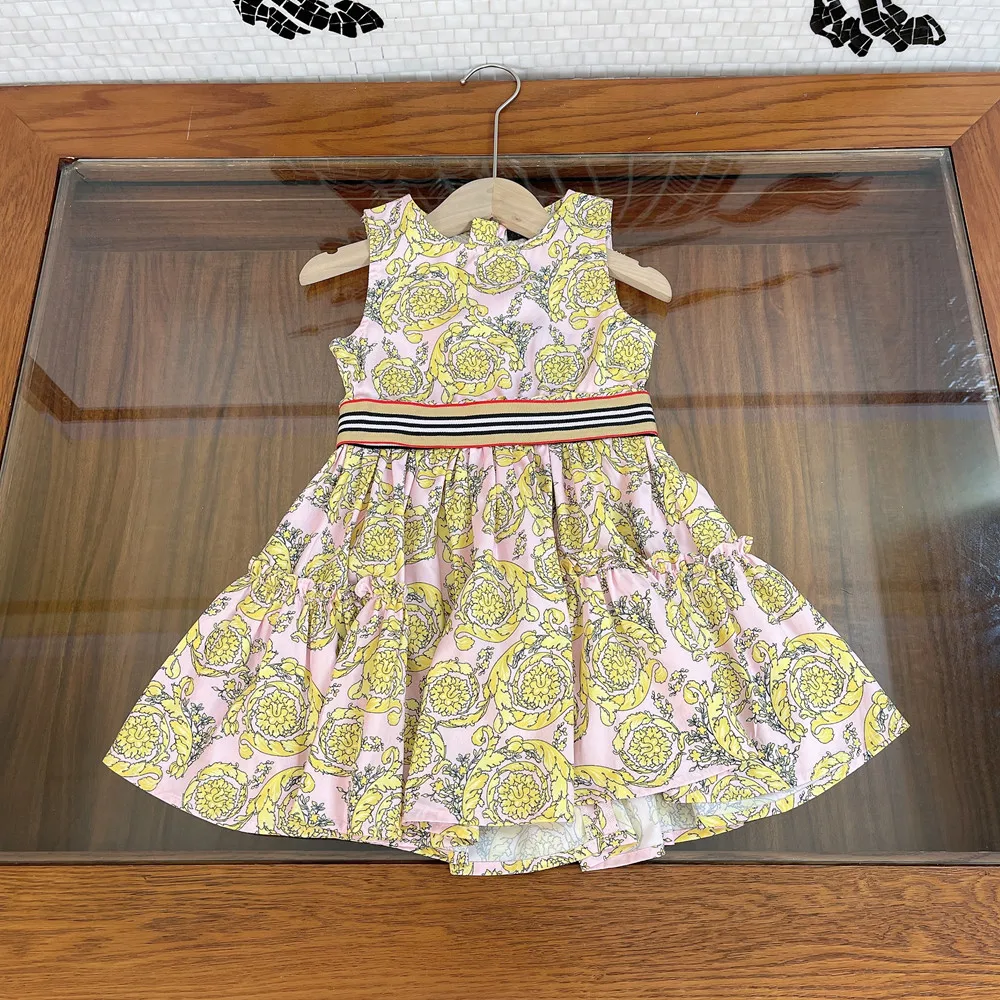 

2022 summer new western style kids girls dress European and American sleeveless floral skirt childrens clothing