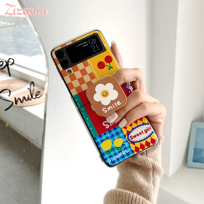 

Fashion artistic smiley sunflower Pattern Girl Transparent Shockproof Gift Phone Case For Samsung Galaxy Z Flip 3 New Cover