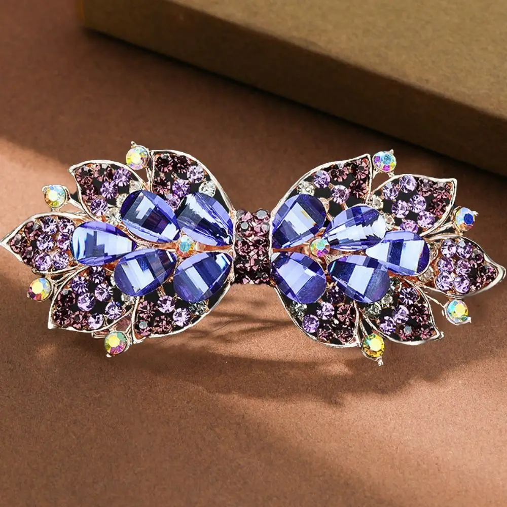 

High Grade Temperament Retro Purple Crystal Hair Clip Spring Hairpin Korean Style Accessories Mother Horizontal Clip
