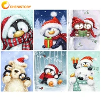 chenistory christmas diy 60x75cm frameless painting by numbers kits for adults christmas penguins oil coloring by numbers digita