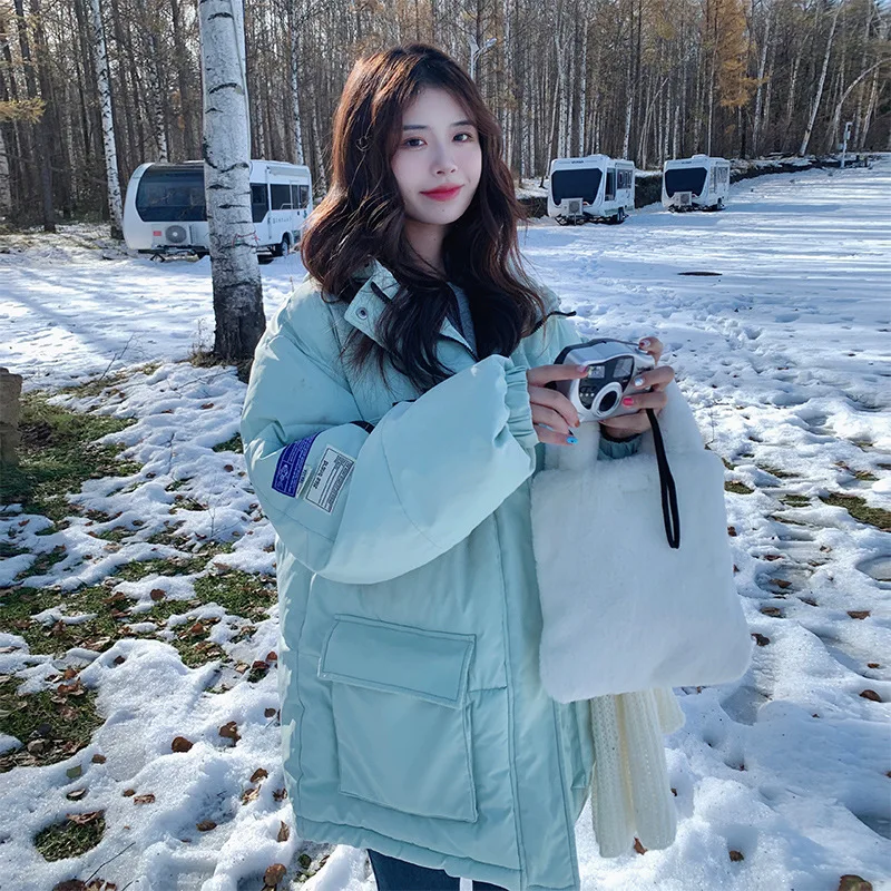 Down cotton jacket women's loose and thick hooded cotton jacket in winter