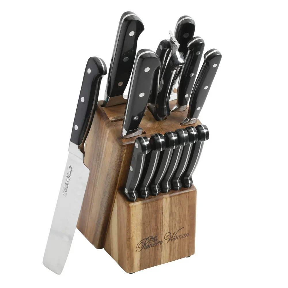 

14-Piece Cutlery Set with Wood Block, Black