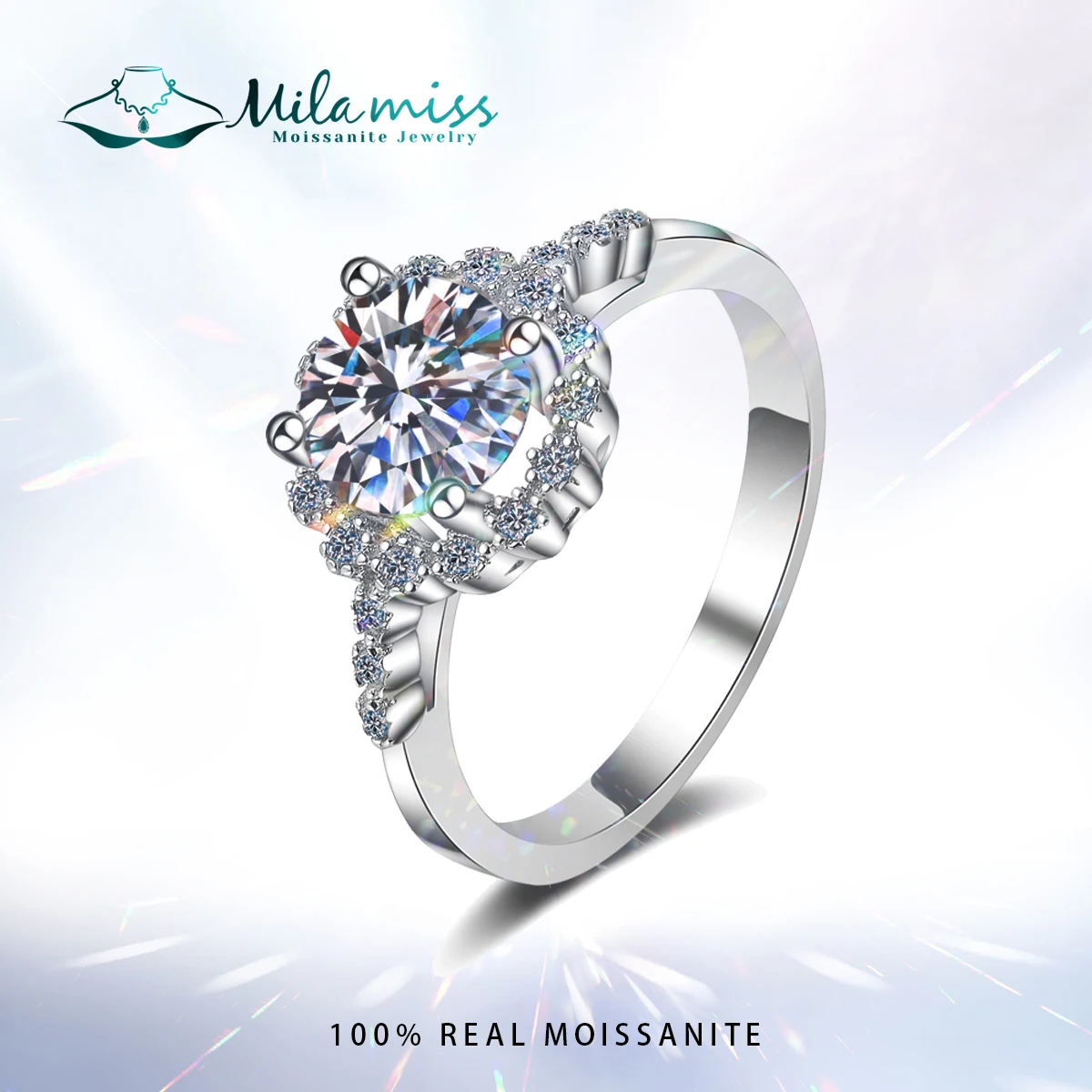 Обручальные кольца с бриллиантами MILAMISS Center Halo, для платинового покрытия, серебро 925 пробы, цветок, обручальное кольцо, Изящные Ювелирные изделия