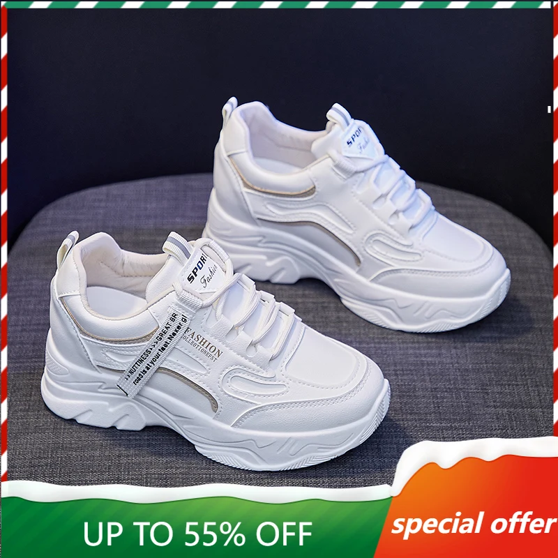 Fashion Designers White Sneakers Leather Thick-soled Tennis Sports Womancomfortable And Breathable